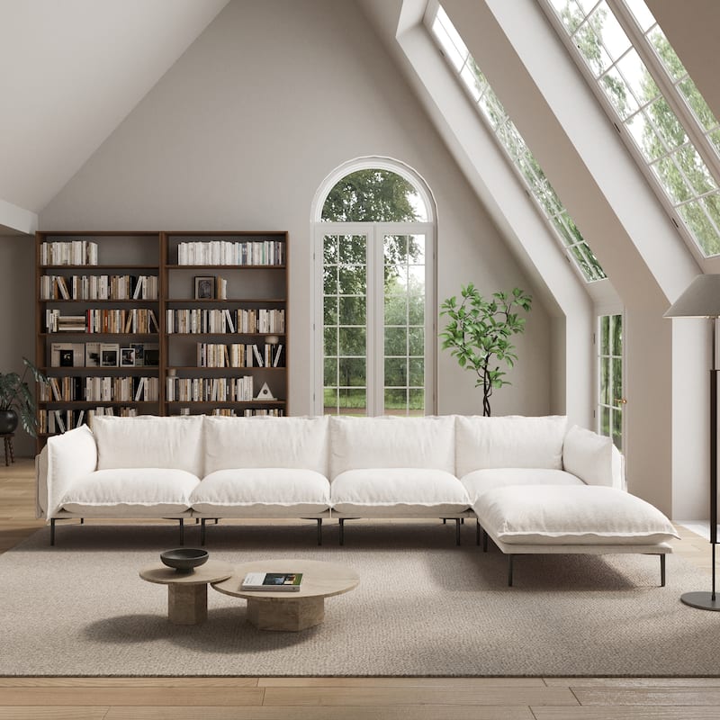 147.24" L-shaped Velvet Sectional Sofa Modern Modular Sofa Deep Seat Upholstered Cloud Couch - Beige