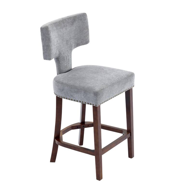 Roomfitters Mid-Century Modern Counter Height Bar Stools Set of 2, Linen Upholstered Curved Back Kitchen Chairs