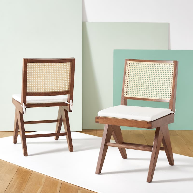 SAFAVIEH Couture Edda Rattan Dining Chair (Set of 2) - 18 In W x 20 In D x 34 In H - 18Wx20Dx34H - Walnut/Natural