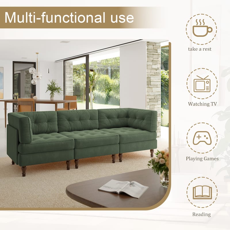 Oversized Modular Sectional Corduroy Fabric Tufted Sofa
