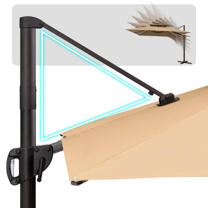 VredHom 11X11 FT Outdoor Square Cantilever Patio Umbrella Aluminum Solar LED Light with HDPE Base