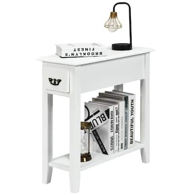 Gymax 2 Tier End Bedside Sofa Side Table Narrow Nightstand w/Drawer