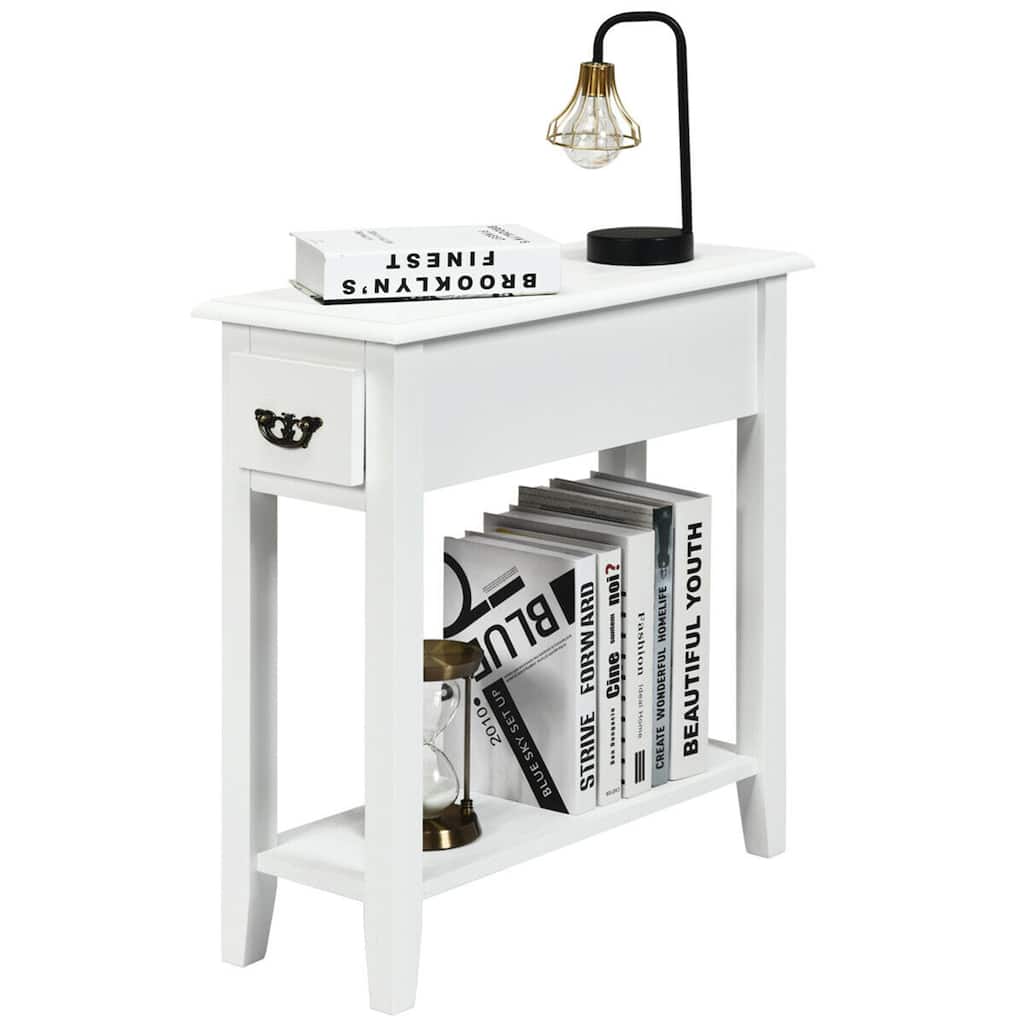 Gymax 2 Tier End Bedside Sofa Side Table Narrow Nightstand w/Drawer