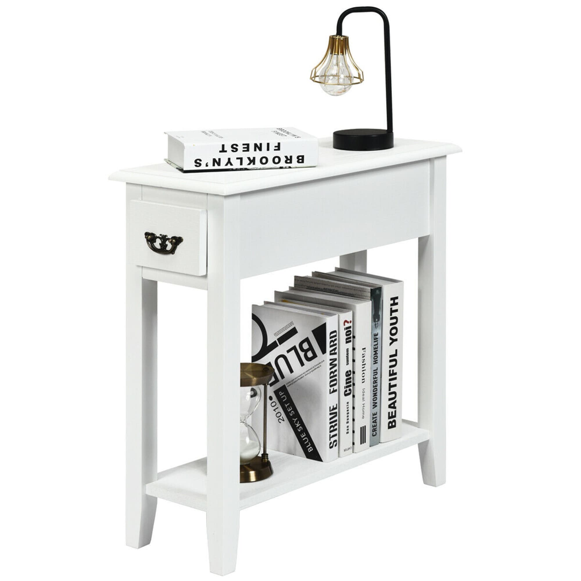 Gymax 2 Tier End Bedside Sofa Side Table Narrow Nightstand w/Drawer