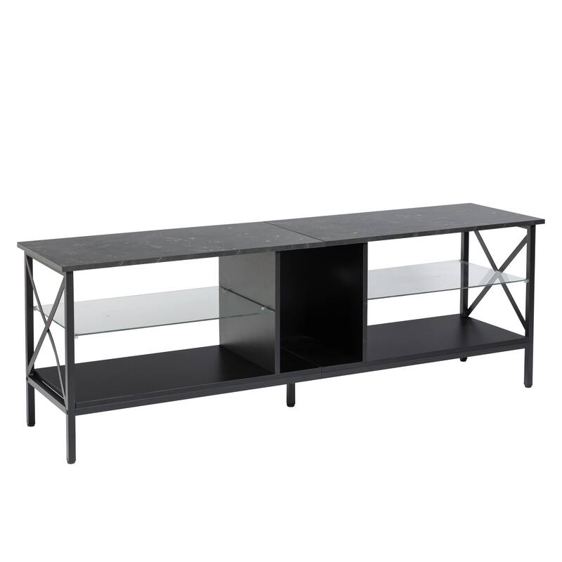 Modern TV stand,Iron TV cabinet Black/White with LED Lights, Remote Control,Toughened Glass Stand