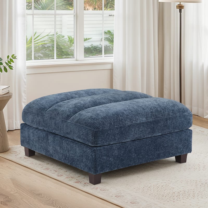 38.6" Plush Chenille Ottoman, Upholstered Cloud Ottoman, Modular Sectional Couches For Living Room, Compressed Memory Foam - Dark blue