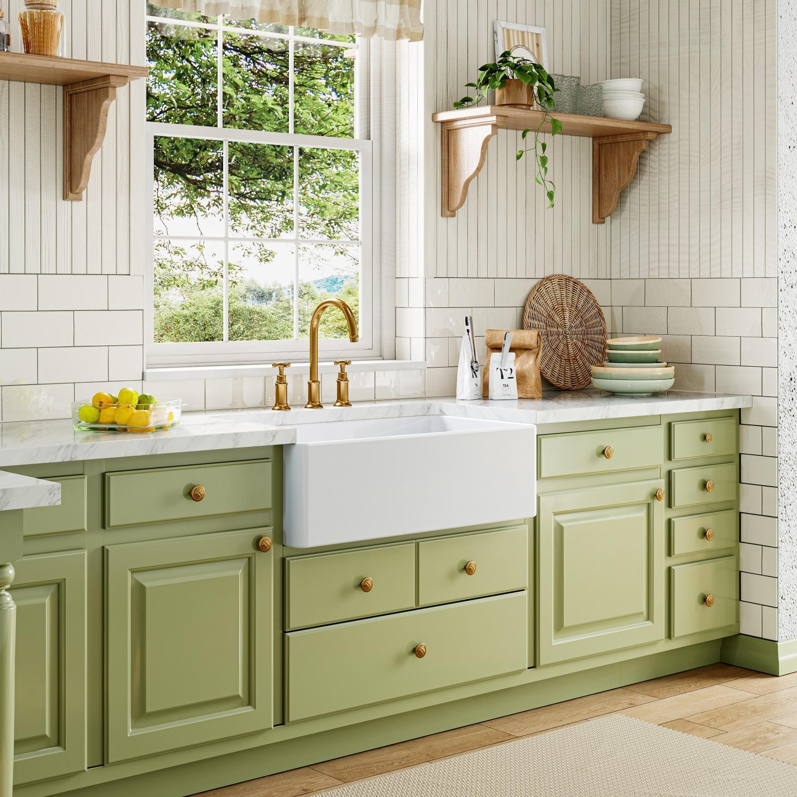 HOROW 33 in. White Fireclay Rectangular Farmhouse Apron-Front Kitchen Sink, Single Bowl with Grid and Strainer