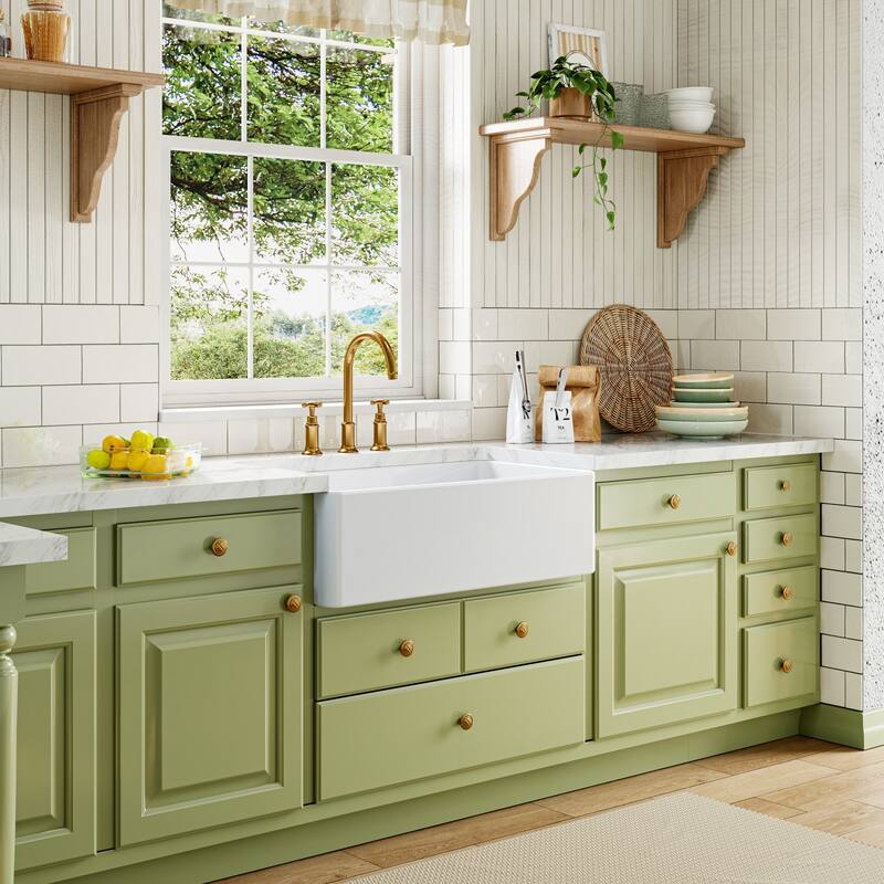 HOROW 33 in. White Fireclay Rectangular Farmhouse Apron-Front Kitchen Sink, Single Bowl with Grid and Strainer - White