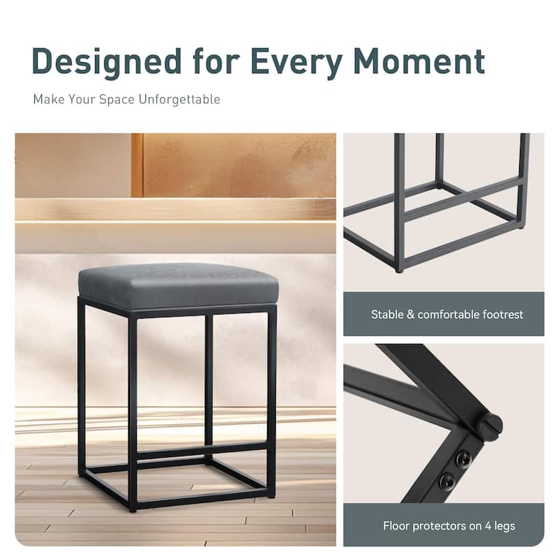 PHI VILLA 24'' Square PU Leather Bar Stool with Sturdy Metal Frame, Set of 2