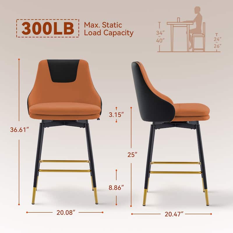 Full Back Upholstered Counter Stool With Metal Frame (Set of 2)