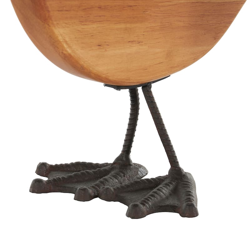 Brown Wood Abstract Minimalistic Duck Decorative Garden Sculpture with Black Metal Feet (Set of 2)
