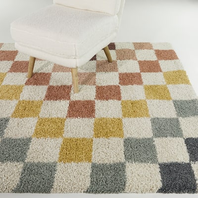 Sydney Checkered Rainbow Shag Area Rug