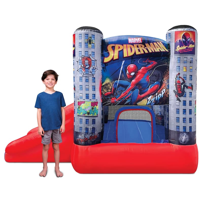 Marvel Spider-Man Bounce House with Slide, Kids Inflatable Spiderman Bouncy Castle Indoor Outdoor Plus Heavy Duty Air Blower