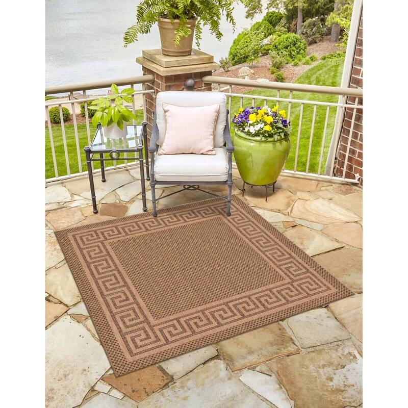 Outdoor Dimension Collection Area Rug - Brown - 6' Square