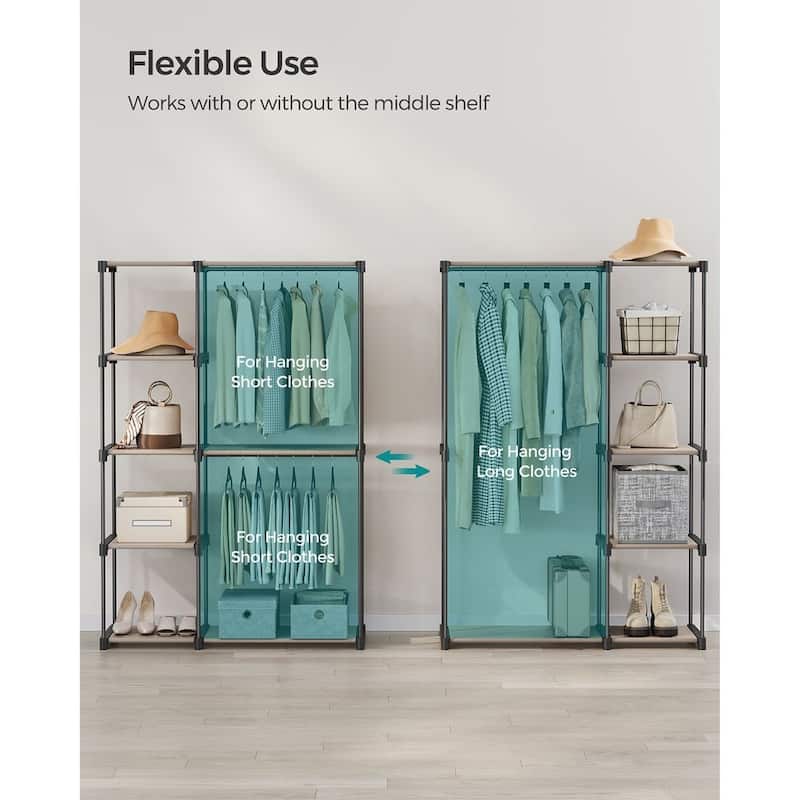 Freestanding Closet Organizer with Adjustable Shelves, Dual Hanging Rods and Storage Drawers