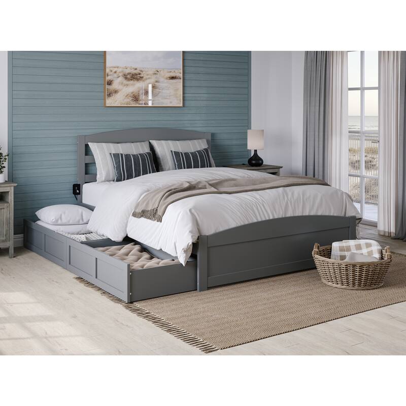 Baroque Beauty Queen Bed with Drawers & USB Charging - White Finish