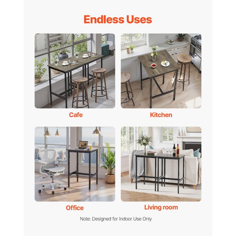 36" Tall Bar Height Pub Table with Square Wooden Top and Metal Frame Ideal for Home and Restaurant - 24”L x 24”W x 36”H
