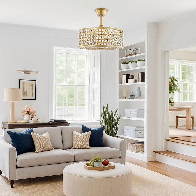 GetLedel 18-in Modern Crystal Caged Ceiling Fan Fandelier with Remote and Light Kit