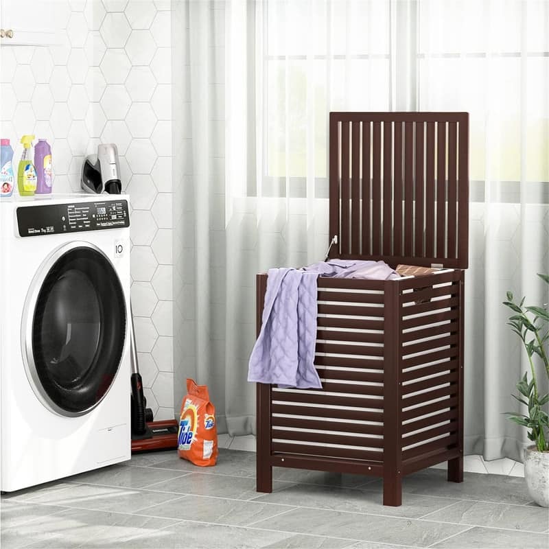 2-Section 120L Laundry Hamper with Lid - 18.31"L x 18.31"W x 25.59"H