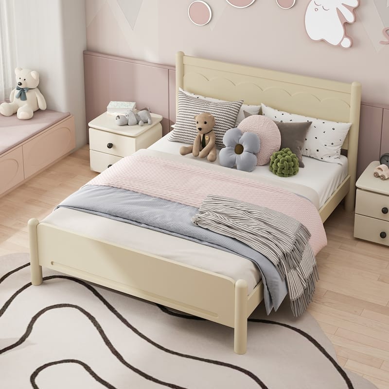 Wood Platform Bed Frame with Headboard and Wooden Slat Support