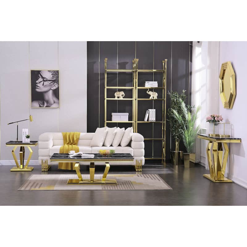 End Table with mirror Geometric Metal Base for Living Room, Bedroom, Sofa Couch