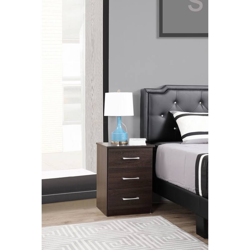 Chic Modern Nightstand, Bedside Storage Cabinet with 3-Drawer, Decorative Table with Wooden Top, Entry Side Table - Brown
