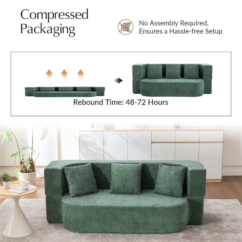 79" boneless loveseat Convertible Folding Sofa Bed, Twin Sleeper Sofa with Pillow, Modern Chenille Couch for Living Room