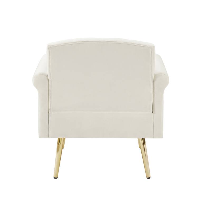 Off White Velvet Armchair With Metal Legs - 24.40 x 32.60 x 32.60