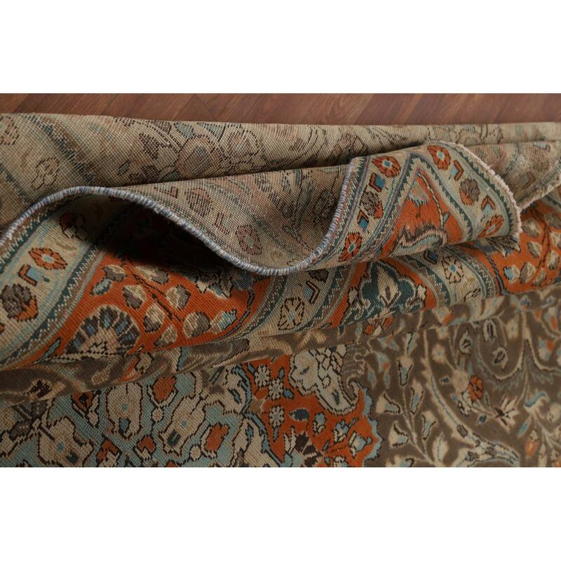 Brown Floral Tabriz Persian Area Rug Hand-Knotted Wool Carpet - 9'6"x 13'0"