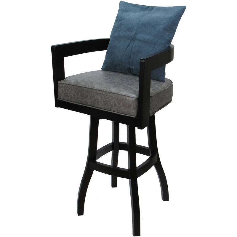 Swivel Wood Counter Bar or Extra Tall Stool - Kadir on S-Base - N/A - Marble Gray Vinyl - Blue Pillow - Black - Bar Height - 29-32 in.