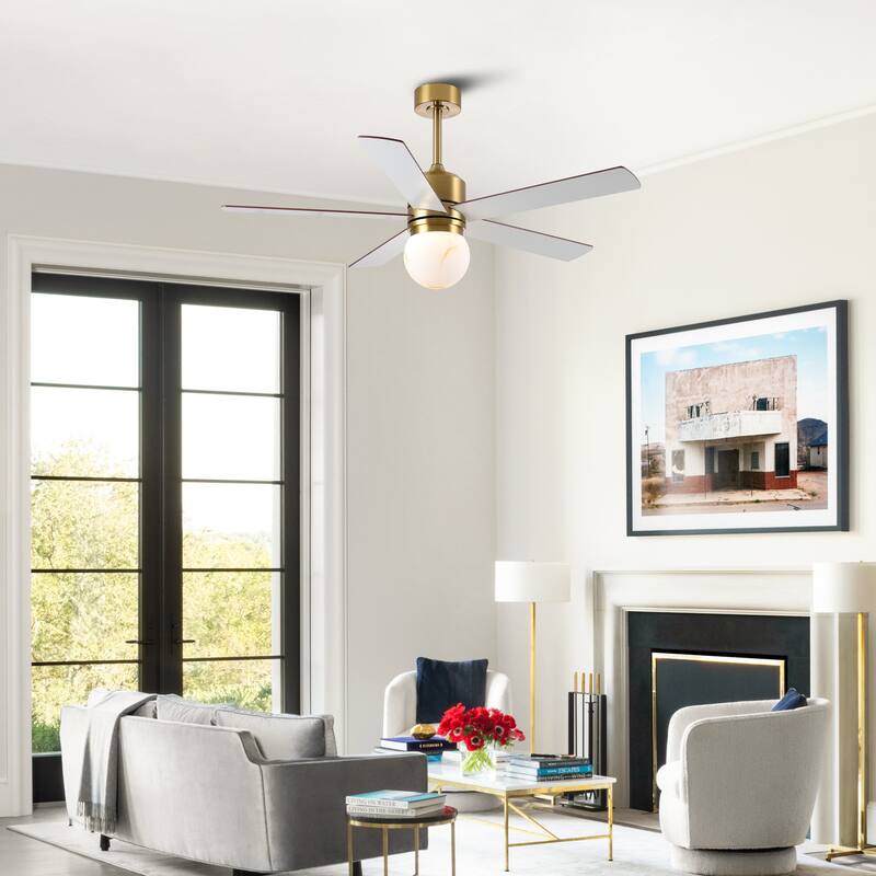 52" Modern Globe Frosted Glass Gold Dimmable Ceiling Fan with Light and Remote