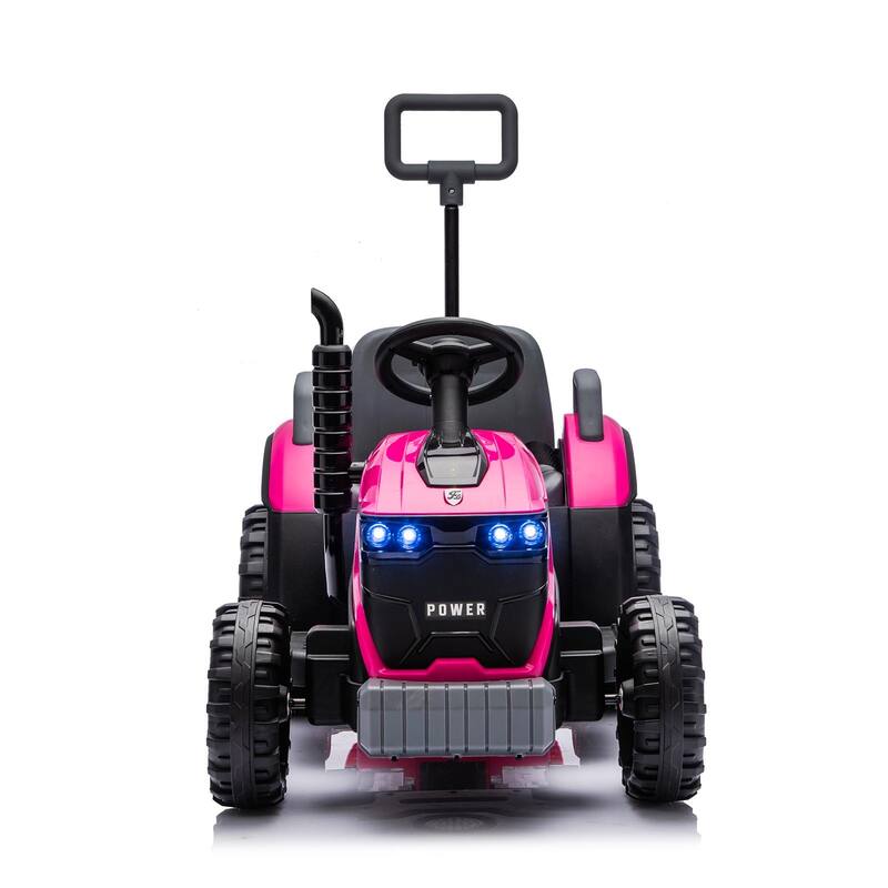 12V Kids Electric Ride-On Tractor with Trailer for Ages 3-6, LED Lights & Music - Pink