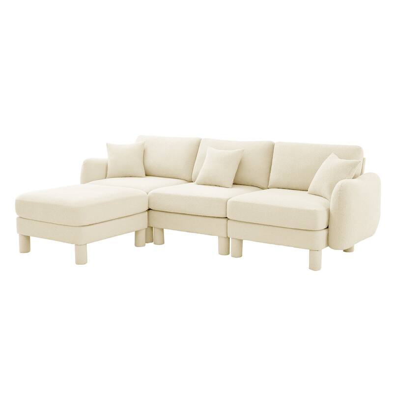 109.4" 3-Seater Modern Upholstered Sofa Couch, Deep-Seat Sectional Sofa with Shell-Shaped Armrests, Leisure Sofa for Living Room