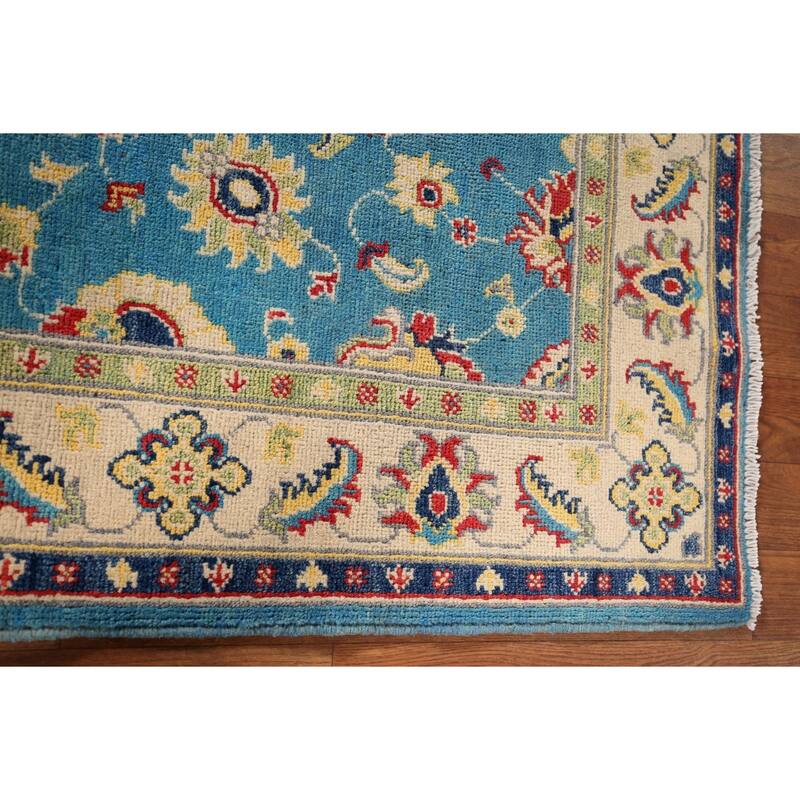 Light Blue Kazak Traditional Accent Rug Hand-Knotted Wool Carpet - 3'5" x 4'11"