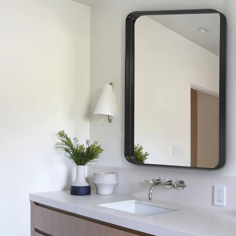 Modern Deep Frame Wall-Mounted Vanity Rectangle Mirror - 38*26 - Black