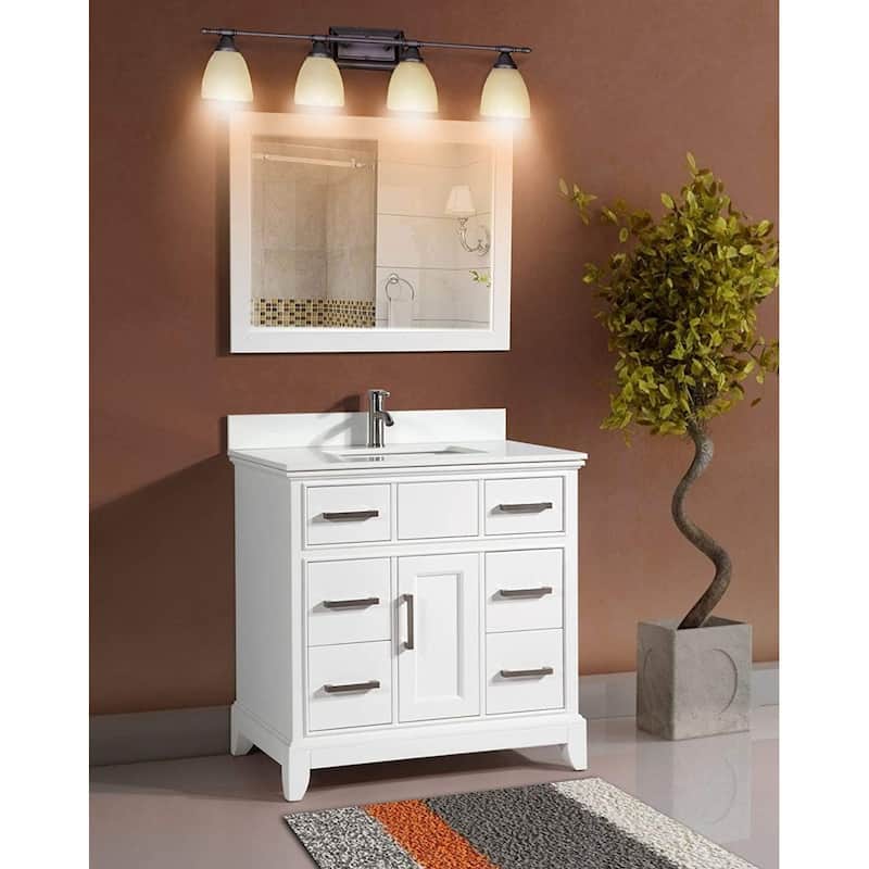 Vanity Art 36" Single Sink Bathroom Vanity Set with Engineered Marble Top and Free Mirror