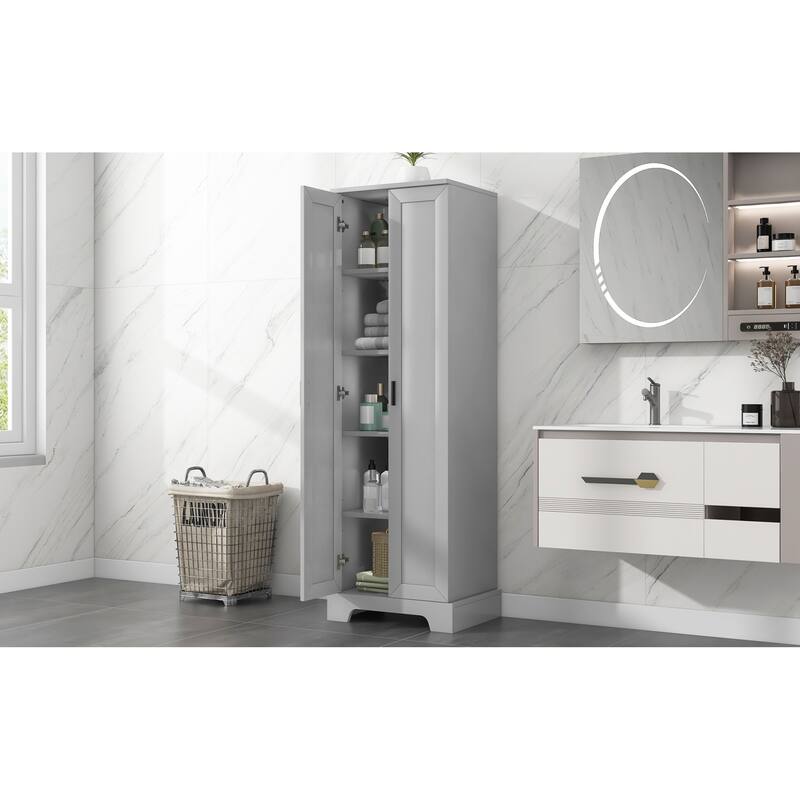 Roomfitters Tall 2-Door Storage Cabinet with 5-Tier Adjustable Shelves, Modern MDF Linen Tower for Bathroom & Office