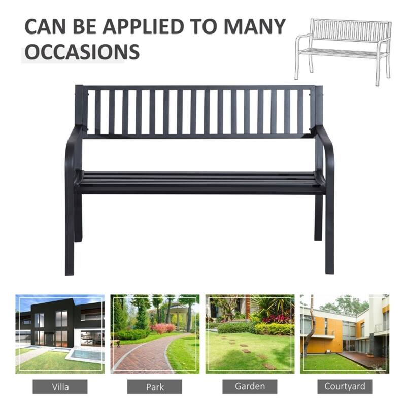 Outdoor Steel Garden Bench with Armrest and Backrest Weather Resistant Patio Seat for Yard Porch and Park