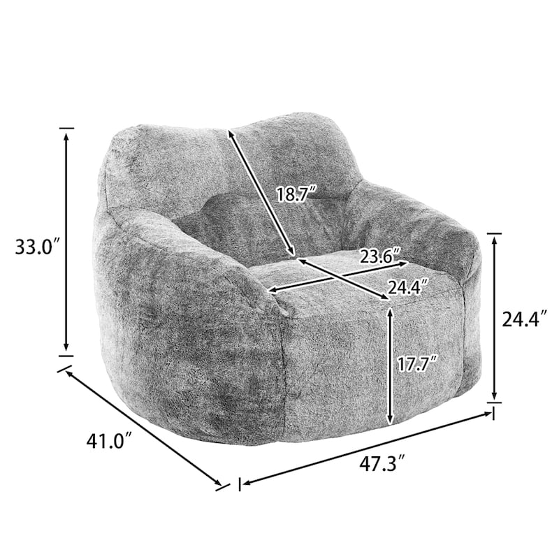 Living Room Bedroom faux fur Fabric Bean Bag Chair with Armrests