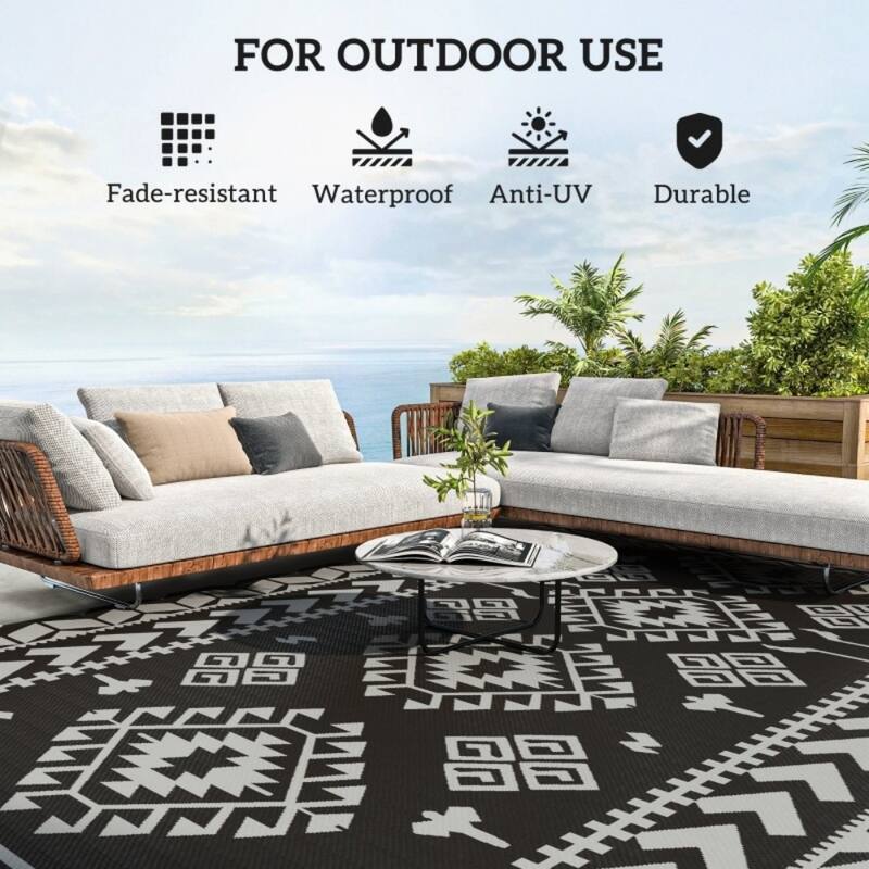 Reversible Outdoor Rug Rhombus Patchwork, UV-Protected, Foldable & Portable Polypropylene Mat - 215.7" L x 107.9" W