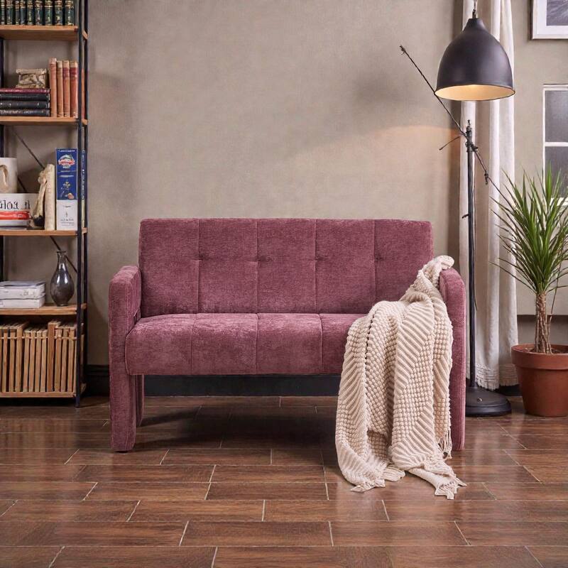 Modern Double Armchair Upholstered 2-Seater Sofa with Dual Armrests, Chenille Fabric Compact Couch for Living Room