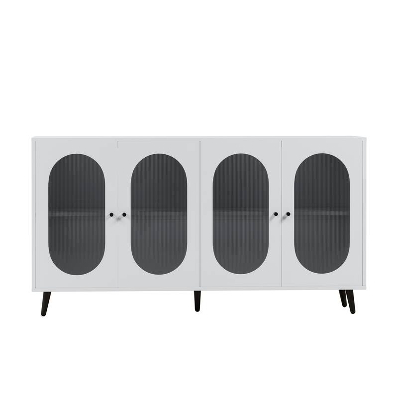Elegant Sideboard Cabinet with Large Storage, Acrylic Doors, and Metal Legs, Black/White