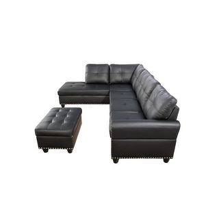 Contemporary Faux Leather Sectional Sofa with Storage Ottoman - Bed ...