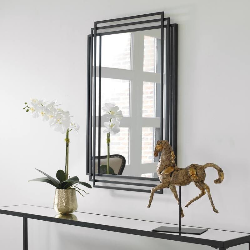 Overlapping Metal Framed Rectangular Wall Mirror - 36.5" - Black