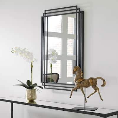Overlapping Metal Framed Rectangular Wall Mirror - 36.5" - Black