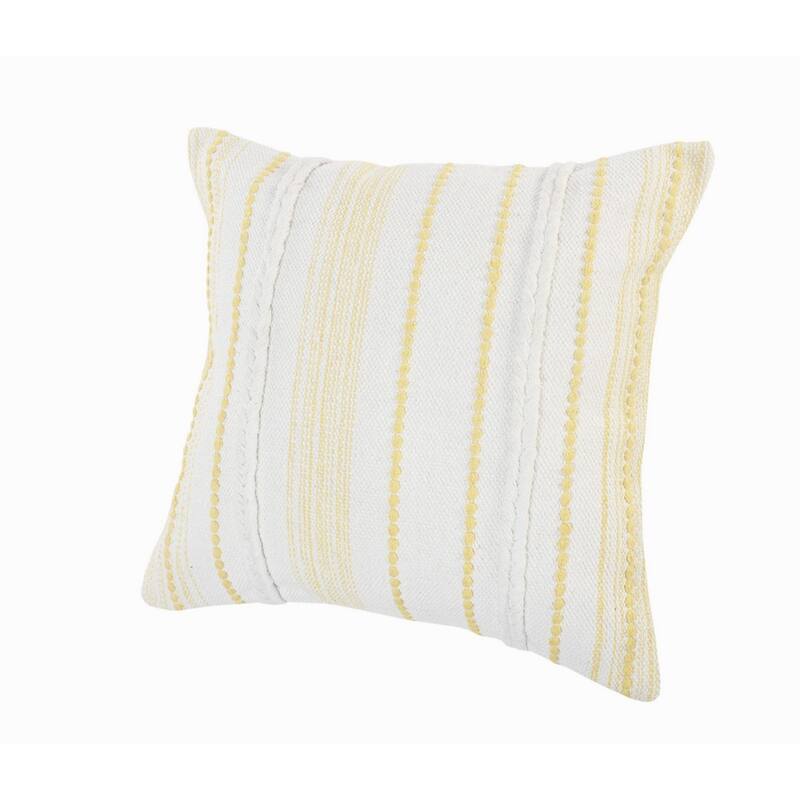 Handwoven Embroidered Striped Cotton Throw Pillow Cover - 20" - White and Yellow