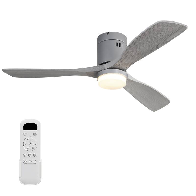 Sofucor 52"Solid Wood Modern,Farmhouse Indoor Ceiling Fan Chandelier with Remote,Adjustable light,Smart Optional - Remote Control - Nickel with Gray Solid Wood Blades
