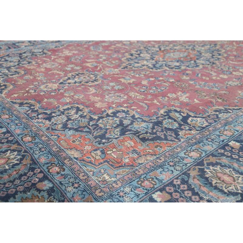 Distressed Traditional Mashad Persian Antiqu Rug Handmade Wool Carpet - 8'4"x 11'5"