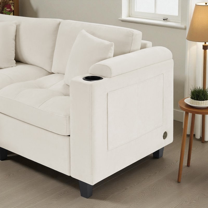 115.7" Modern U-Shaped Sectional Sofa with Cup Holders, Storage Space and USB Ports, Oversized Chenille Couch for Living Room