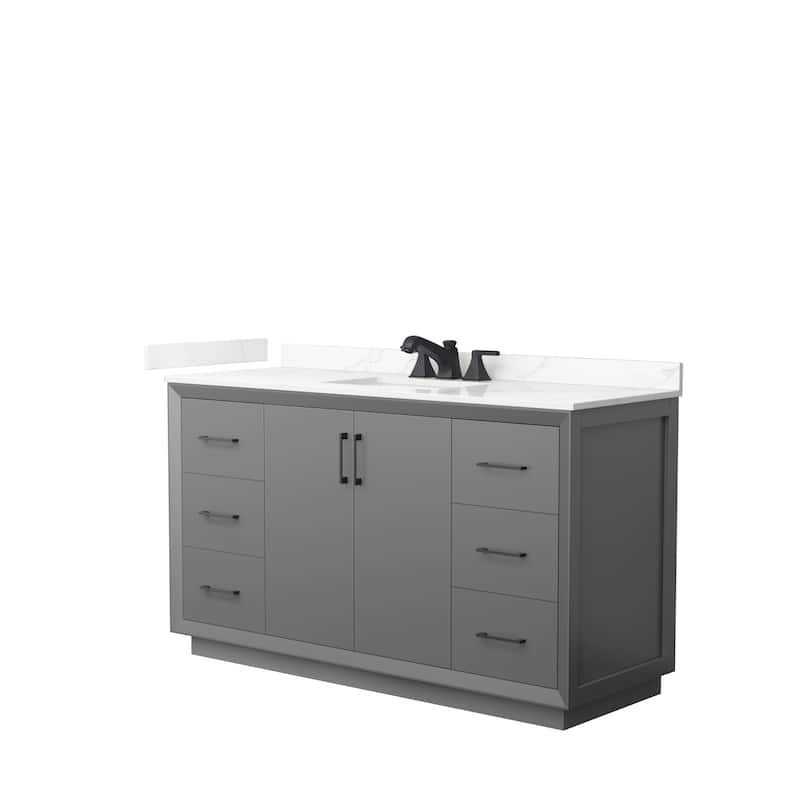 Strada 60-inch Single Vanity, Quartz Top - Dark Gray, Black Trim, Giotto Quartz Top